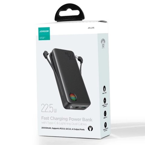 Joyroom Powerbank Joyroom JR-L015 20000mAh 22.5W z kablami USB-C Lightning - czarny Joyroom Powerbank Joyroom JR-L015 20000mAh 22.5W z kablami USB-C Lightning - czarny