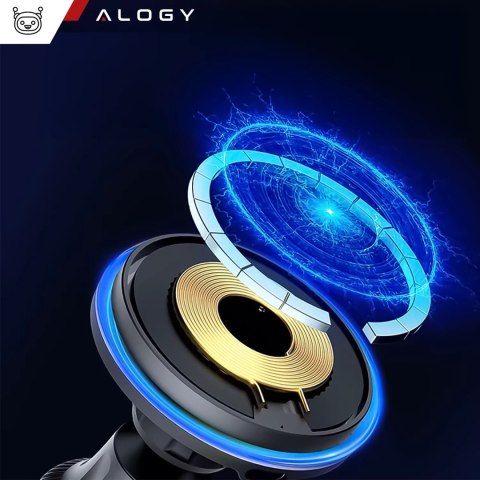 Alogy Uchwyt samochodowy Alogy Car Holder do MagSafe z ładowaniem indukcyjnym 2w1 15W do kratki Czarny Alogy Uchwyt samochodowy Alogy Car Holder do MagSafe z ładowaniem indukcyjnym 2w1 15W do kratki Czarny