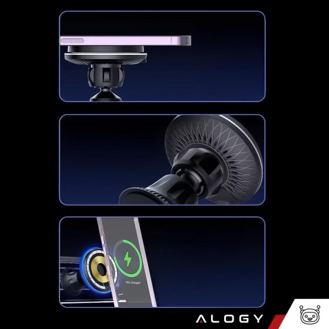 Alogy Uchwyt samochodowy Alogy Car Holder do MagSafe z ładowaniem indukcyjnym 2w1 15W do kratki Czarny Alogy Uchwyt samochodowy Alogy Car Holder do MagSafe z ładowaniem indukcyjnym 2w1 15W do kratki Czarny