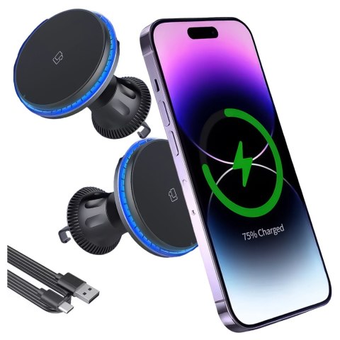 Alogy Uchwyt samochodowy Alogy Car Holder do MagSafe z ładowaniem indukcyjnym 2w1 15W do kratki Czarny Alogy Uchwyt samochodowy Alogy Car Holder do MagSafe z ładowaniem indukcyjnym 2w1 15W do kratki Czarny