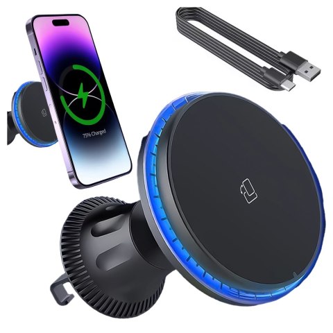 Alogy Uchwyt samochodowy Alogy Car Holder do MagSafe z ładowaniem indukcyjnym 2w1 15W do kratki Czarny Alogy Uchwyt samochodowy Alogy Car Holder do MagSafe z ładowaniem indukcyjnym 2w1 15W do kratki Czarny