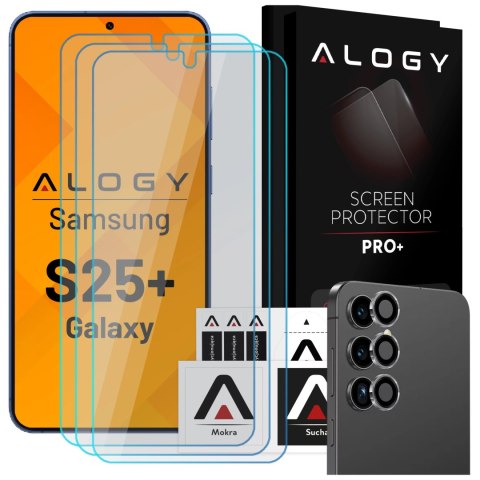Alogy 3x Szkło hartowane na ekran + szkło na obiektyw do Samsung Galaxy S25 Plus ochronne szkiełko na ekran i aparat 9H Alogy GlassGua Alogy 3x Szkło hartowane na ekran + szkło na obiektyw do Samsung Galaxy S25 Plus ochronne szkiełko na ekran i aparat 9H Alogy GlassGua