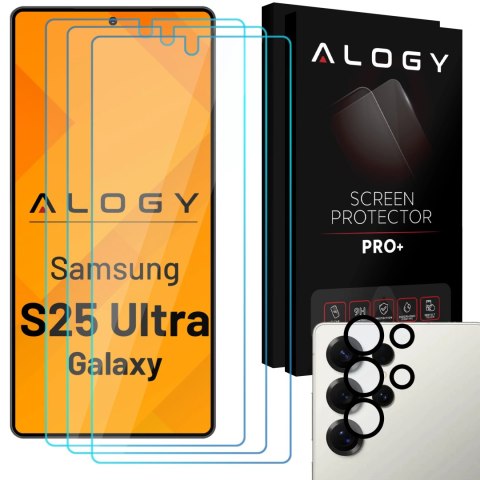 Alogy 3x Szkło hartowane na ekran + szkło na obiektyw do Samsung Galaxy S25 Ultra ochronne szkiełko na ekran i aparat 9H Alogy GlassGu Alogy 3x Szkło hartowane na ekran + szkło na obiektyw do Samsung Galaxy S25 Ultra ochronne szkiełko na ekran i aparat 9H Alogy GlassGu
