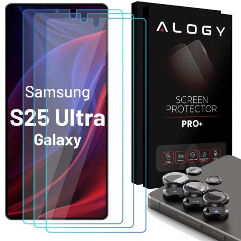 Alogy 3x Szkło hartowane na ekran + szkło na obiektyw do Samsung Galaxy S25 Ultra ochronne szkiełko na ekran i aparat 9H Alogy GlassGu Alogy 3x Szkło hartowane na ekran + szkło na obiektyw do Samsung Galaxy S25 Ultra ochronne szkiełko na ekran i aparat 9H Alogy GlassGu