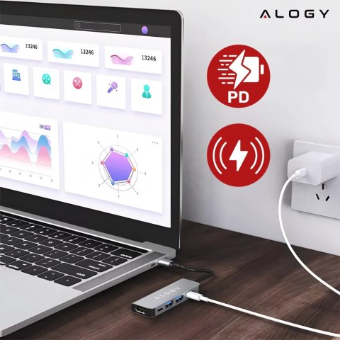 Alogy Hub 5w1 USB-C do USB-C PD100W, USB-C, USB.A 2.0, USB.A 3.0, HDMI 4K 30Hz / 1080p 60Hz - Alogy MultiHub™ Do Notebooka Laptopa Alogy Hub 5w1 USB-C do USB-C PD100W, USB-C, USB.A 2.0, USB.A 3.0, HDMI 4K 30Hz / 1080p 60Hz - Alogy MultiHub™ Do Notebooka Laptopa