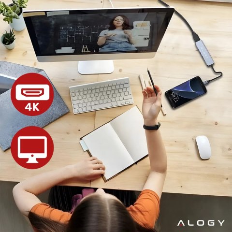 Alogy Hub 5w1 USB-C do USB-C PD100W, USB-C, USB.A 2.0, USB.A 3.0, HDMI 4K 30Hz / 1080p 60Hz - Alogy MultiHub™ Do Notebooka Laptopa Alogy Hub 5w1 USB-C do USB-C PD100W, USB-C, USB.A 2.0, USB.A 3.0, HDMI 4K 30Hz / 1080p 60Hz - Alogy MultiHub™ Do Notebooka Laptopa