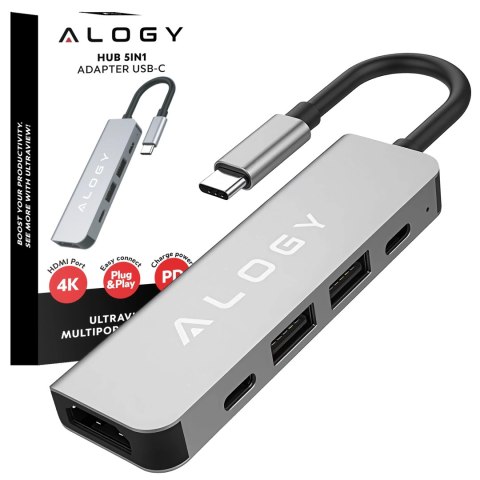 Alogy Hub 5w1 USB-C do USB-C PD100W, USB-C, USB.A 2.0, USB.A 3.0, HDMI 4K 30Hz / 1080p 60Hz - Alogy MultiHub™ Do Notebooka Laptopa Alogy Hub 5w1 USB-C do USB-C PD100W, USB-C, USB.A 2.0, USB.A 3.0, HDMI 4K 30Hz / 1080p 60Hz - Alogy MultiHub™ Do Notebooka Laptopa