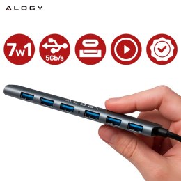 Alogy Hub 7w1 USB-C z USB 3.0 do 7x USB-A (1x3.0 + 6x2.0) - Alogy MultiHub™ Do Notebooka Laptopa
