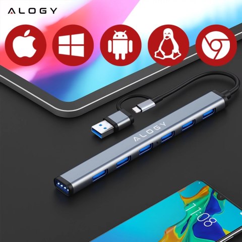 Alogy Hub 7w1 USB-C z USB 3.0 do 7x USB-A (1x3.0 + 6x2.0) - Alogy MultiHub™ Do Notebooka Laptopa Alogy Hub 7w1 USB-C z USB 3.0 do 7x USB-A (1x3.0 + 6x2.0) - Alogy MultiHub™ Do Notebooka Laptopa