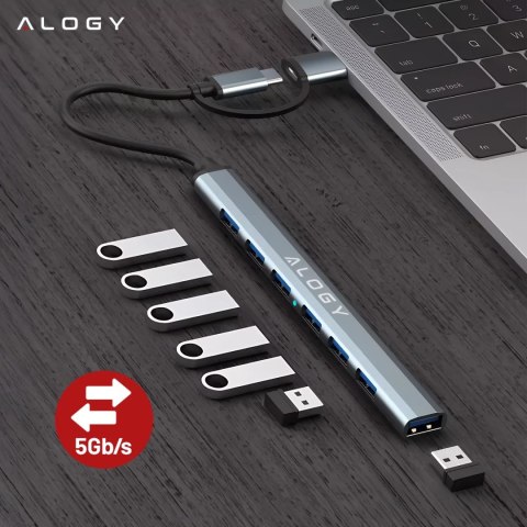 Alogy Hub 7w1 USB-C z USB 3.0 do 7x USB-A (1x3.0 + 6x2.0) - Alogy MultiHub™ Do Notebooka Laptopa Alogy Hub 7w1 USB-C z USB 3.0 do 7x USB-A (1x3.0 + 6x2.0) - Alogy MultiHub™ Do Notebooka Laptopa