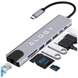Alogy Hub 8w1 USB-C do 2xA+2xC+HDMI+SD+Micro+LAN 100mb - Alogy MultiHub™ Do Notebooka Laptopa