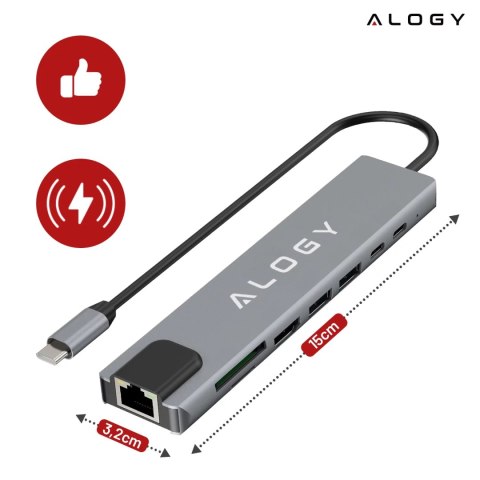 Alogy Hub 8w1 USB-C do 2xA+2xC+HDMI+SD+Micro+LAN 100mb - Alogy MultiHub™ Do Notebooka Laptopa Alogy Hub 8w1 USB-C do 2xA+2xC+HDMI+SD+Micro+LAN 100mb - Alogy MultiHub™ Do Notebooka Laptopa