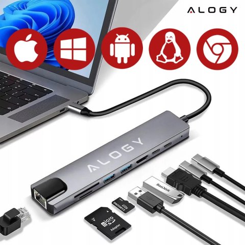 Alogy Hub 8w1 USB-C do 2xA+2xC+HDMI+SD+Micro+LAN 100mb - Alogy MultiHub™ Do Notebooka Laptopa Alogy Hub 8w1 USB-C do 2xA+2xC+HDMI+SD+Micro+LAN 100mb - Alogy MultiHub™ Do Notebooka Laptopa