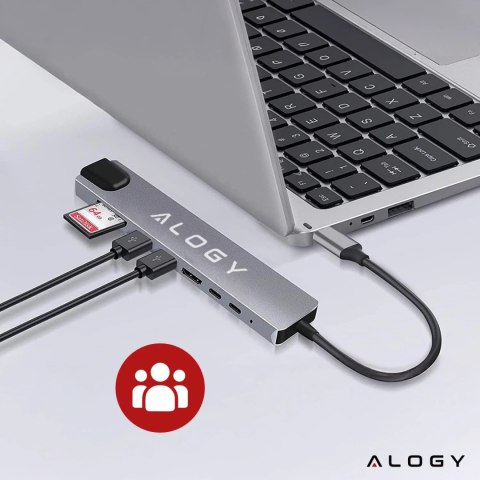 Alogy Hub 8w1 USB-C do 2xA+2xC+HDMI+SD+Micro+LAN 100mb - Alogy MultiHub™ Do Notebooka Laptopa Alogy Hub 8w1 USB-C do 2xA+2xC+HDMI+SD+Micro+LAN 100mb - Alogy MultiHub™ Do Notebooka Laptopa