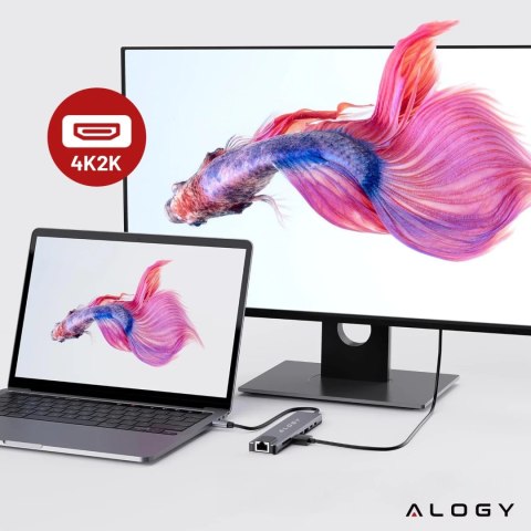 Alogy Hub 8w1 USB-C do 2xA+2xC+HDMI+SD+Micro+LAN 100mb - Alogy MultiHub™ Do Notebooka Laptopa Alogy Hub 8w1 USB-C do 2xA+2xC+HDMI+SD+Micro+LAN 100mb - Alogy MultiHub™ Do Notebooka Laptopa