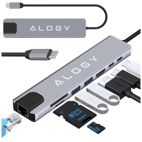 Alogy Hub 8w1 USB-C do 2xA+2xC+HDMI+SD+Micro+LAN 100mb - Alogy MultiHub™ Do Notebooka Laptopa Alogy Hub 8w1 USB-C do 2xA+2xC+HDMI+SD+Micro+LAN 100mb - Alogy MultiHub™ Do Notebooka Laptopa