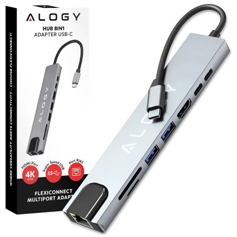 Alogy Hub 8w1 USB-C do 2xA+2xC+HDMI+SD+Micro+LAN 100mb - Alogy MultiHub™ Do Notebooka Laptopa Alogy Hub 8w1 USB-C do 2xA+2xC+HDMI+SD+Micro+LAN 100mb - Alogy MultiHub™ Do Notebooka Laptopa