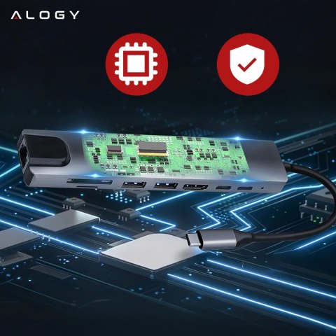 Alogy Hub 8w1 USB-C do 2xA+2xC+HDMI+SD+Micro+LAN 100mb - Alogy MultiHub™ Do Notebooka Laptopa Alogy Hub 8w1 USB-C do 2xA+2xC+HDMI+SD+Micro+LAN 100mb - Alogy MultiHub™ Do Notebooka Laptopa
