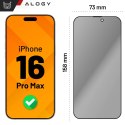 Alogy Szkło hartowane Prywatyzujące do Apple iPhone 16 Pro Max ochronne szkiełko na ekran 9H Alogy Privacy EasyShield™️ z ramką montaż