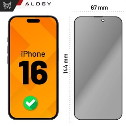 Alogy Szkło hartowane Prywatyzujące do Apple iPhone 16 ochronne szkiełko na ekran 9H Alogy Privacy EasyShield™️ z ramką montażową