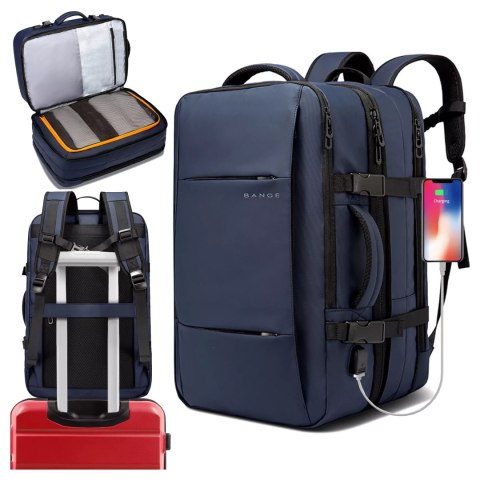 Bange Plecak wodoodporny Bange na laptopa 15.6" miejski podróżny 47x31x15-25 cm do pracy samolotu męski damski z portem USB Granatowy