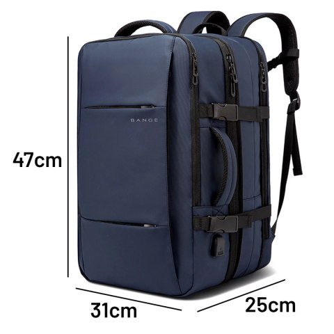 Bange Plecak wodoodporny Bange na laptopa 15.6" miejski podróżny 47x31x15-25 cm do pracy samolotu męski damski z portem USB Granatowy Bange Plecak wodoodporny Bange na laptopa 15.6" miejski podróżny 47x31x15-25 cm do pracy samolotu męski damski z portem USB Granatowy