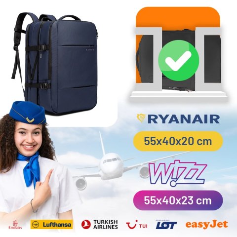 Bange Plecak wodoodporny Bange na laptopa 15.6" miejski podróżny 47x31x15-25 cm do pracy samolotu męski damski z portem USB Granatowy Bange Plecak wodoodporny Bange na laptopa 15.6" miejski podróżny 47x31x15-25 cm do pracy samolotu męski damski z portem USB Granatowy