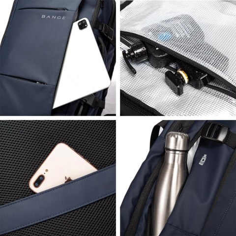 Bange Plecak wodoodporny Bange na laptopa 15.6" miejski podróżny 47x31x15-25 cm do pracy samolotu męski damski z portem USB Granatowy Bange Plecak wodoodporny Bange na laptopa 15.6" miejski podróżny 47x31x15-25 cm do pracy samolotu męski damski z portem USB Granatowy