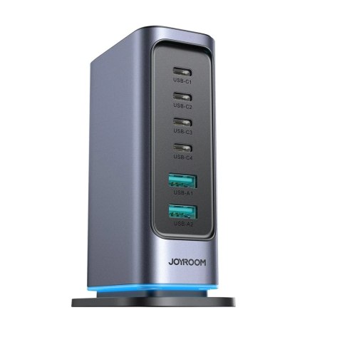 Joyroom Wieloportowa ładowarka Joyroom 65W GaN, 4x USB-C, 2x USB-A, ciemnoszara Joyroom Wieloportowa ładowarka Joyroom 65W GaN, 4x USB-C, 2x USB-A, ciemnoszara