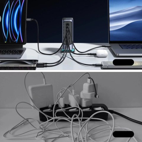 Joyroom Wieloportowa ładowarka Joyroom 65W GaN, 4x USB-C, 2x USB-A, ciemnoszara Joyroom Wieloportowa ładowarka Joyroom 65W GaN, 4x USB-C, 2x USB-A, ciemnoszara