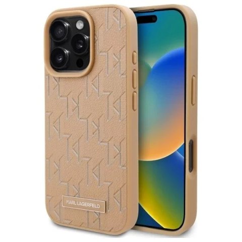 Karl Lagerfeld Etui Karl Lagerfeld do iPhone 16 Pro 6.3" Beżowy MagSafe Hardcase Leather Monogram Metal Logo Karl Lagerfeld Etui Karl Lagerfeld do iPhone 16 Pro 6.3" Beżowy MagSafe Hardcase Leather Monogram Metal Logo