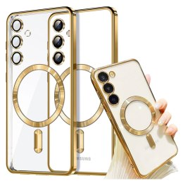 Alogy Etui do Samsung Galaxy S24 FE Alogy LuxeShield™️ Glamour Luxury Ring obudowa do MagSafe z osłoną aparatów Złote
