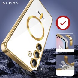 Alogy Etui do Samsung Galaxy S24 FE Alogy LuxeShield™️ Glamour Luxury Ring obudowa do MagSafe z osłoną aparatów Złote