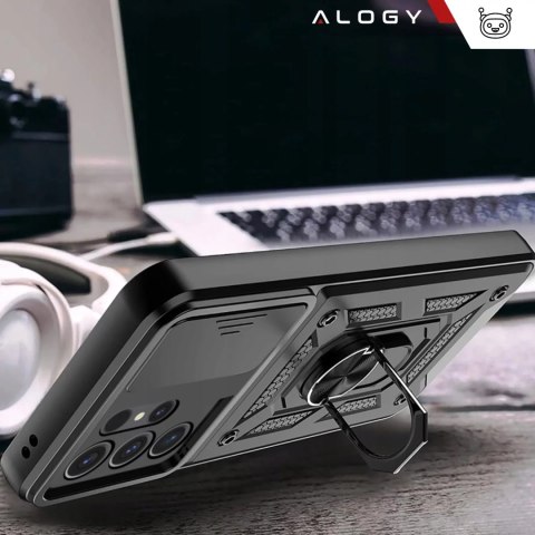 Alogy Etui do Samsung Galaxy S25 Ultra pancerne Slide Case Ring obudowa ochrona aparatu Camshield Alogy czarne Alogy Etui do Samsung Galaxy S25 Ultra pancerne Slide Case Ring obudowa ochrona aparatu Camshield Alogy czarne