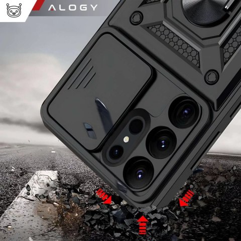Alogy Etui do Samsung Galaxy S25 Ultra pancerne Slide Case Ring obudowa ochrona aparatu Camshield Alogy czarne Alogy Etui do Samsung Galaxy S25 Ultra pancerne Slide Case Ring obudowa ochrona aparatu Camshield Alogy czarne