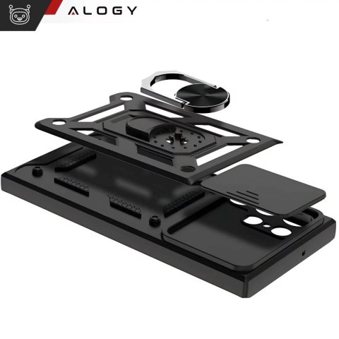Alogy Etui do Samsung Galaxy S25 Ultra pancerne Slide Case Ring obudowa ochrona aparatu Camshield Alogy czarne Alogy Etui do Samsung Galaxy S25 Ultra pancerne Slide Case Ring obudowa ochrona aparatu Camshield Alogy czarne