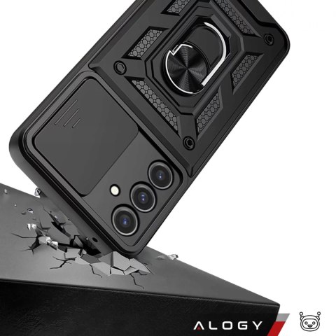 Alogy Etui do Samsung Galaxy S25 pancerne Slide Case Ring obudowa ochrona aparatu Camshield Alogy czarne Alogy Etui do Samsung Galaxy S25 pancerne Slide Case Ring obudowa ochrona aparatu Camshield Alogy czarne