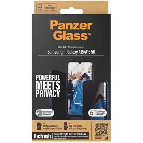 PanzerGlass Szkło hartowane do Samsung Galaxy A15 5G PanzerGlass Ultra-Wide Fit Privacy EasyAligner PanzerGlass Szkło hartowane do Samsung Galaxy A15 5G PanzerGlass Ultra-Wide Fit Privacy EasyAligner