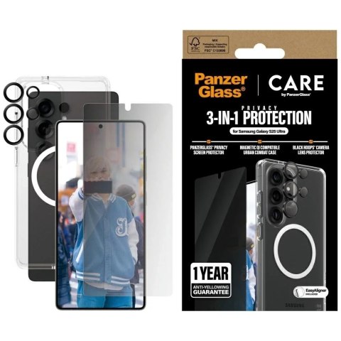 PanzerGlass Zestaw ochronny CARE by PanzerGlass 3w1 Privacy Etui + Szkło Prywatyzujące + Lens do Samsung Galaxy S25 Ultra PanzerGlass Zestaw ochronny CARE by PanzerGlass 3w1 Privacy Etui + Szkło Prywatyzujące + Lens do Samsung Galaxy S25 Ultra