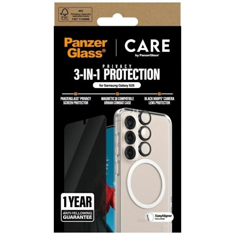 PanzerGlass Zestaw ochronny do Samsung Galaxy S25 CARE by PanzerGlass Flagship 3w1 Etui + Szkło Prywatyzujące + Lens PanzerGlass Zestaw ochronny do Samsung Galaxy S25 CARE by PanzerGlass Flagship 3w1 Etui + Szkło Prywatyzujące + Lens