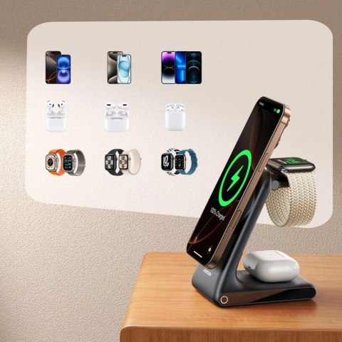 Joyroom Ładowarka bezprzewodowa Joyroom 15W 3w1 stacja ładująca z MagSafe - czarna Joyroom Ładowarka bezprzewodowa Joyroom 15W 3w1 stacja ładująca z MagSafe - czarna