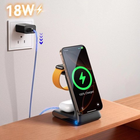 Joyroom Ładowarka bezprzewodowa Joyroom 15W 3w1 stacja ładująca z MagSafe - czarna Joyroom Ładowarka bezprzewodowa Joyroom 15W 3w1 stacja ładująca z MagSafe - czarna