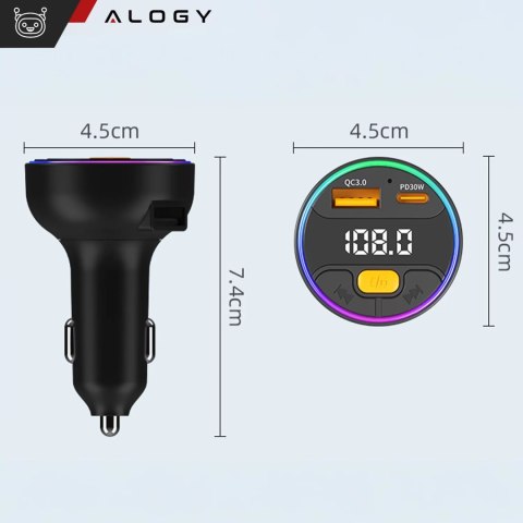 Alogy Transmiter samochodowy z Ładowarką Alogy PowerTune USB-A USB-C szybkie ładowanie PowerDelivery PD30W Quick Charge QC3.0 Czarny Alogy Transmiter samochodowy z Ładowarką Alogy PowerTune USB-A USB-C szybkie ładowanie PowerDelivery PD30W Quick Charge QC3.0 Czarny