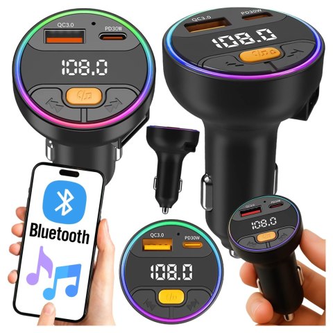 Alogy Transmiter samochodowy z Ładowarką Alogy PowerTune USB-A USB-C szybkie ładowanie PowerDelivery PD30W Quick Charge QC3.0 Czarny Alogy Transmiter samochodowy z Ładowarką Alogy PowerTune USB-A USB-C szybkie ładowanie PowerDelivery PD30W Quick Charge QC3.0 Czarny