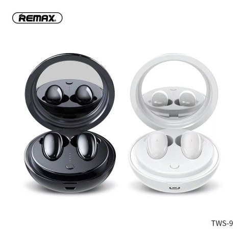 Remax Słuchawki bezprzewodowe Bluetooth 5.0 z Etui, Lusterkiem, Białe REMAX TWS-9 Remax Słuchawki bezprzewodowe Bluetooth 5.0 z Etui, Lusterkiem, Białe REMAX TWS-9