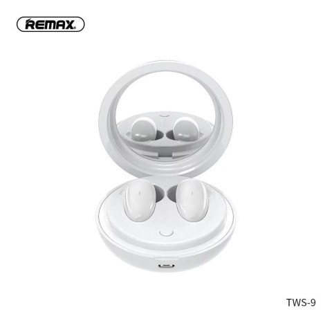 Remax Słuchawki bezprzewodowe Bluetooth 5.0 z Etui, Lusterkiem, Białe REMAX TWS-9 Remax Słuchawki bezprzewodowe Bluetooth 5.0 z Etui, Lusterkiem, Białe REMAX TWS-9