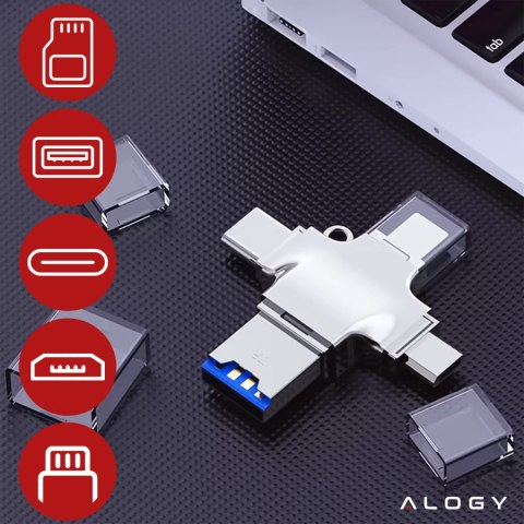 Alogy Czytnik kart SD Alogy SmartRead Pro 4w1 adapter USB3.0 do TF / Lightning / USB-C / micro USB Alogy Czytnik kart SD Alogy SmartRead Pro 4w1 adapter USB3.0 do TF / Lightning / USB-C / micro USB