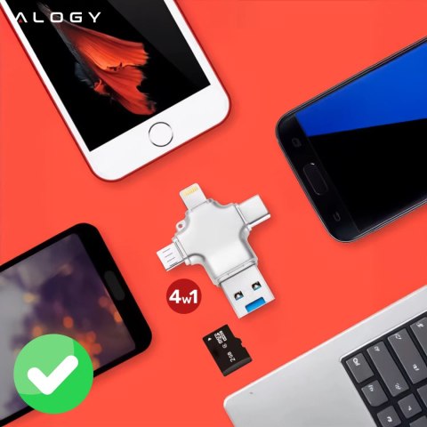 Alogy Czytnik kart SD Alogy SmartRead Pro 4w1 adapter USB3.0 do TF / Lightning / USB-C / micro USB Alogy Czytnik kart SD Alogy SmartRead Pro 4w1 adapter USB3.0 do TF / Lightning / USB-C / micro USB