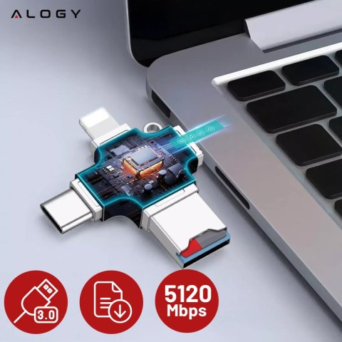 Alogy Czytnik kart SD Alogy SmartRead Pro 4w1 adapter USB3.0 do TF / Lightning / USB-C / micro USB Alogy Czytnik kart SD Alogy SmartRead Pro 4w1 adapter USB3.0 do TF / Lightning / USB-C / micro USB
