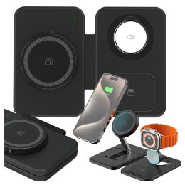 Alogy Ładowarka indukcyjna 3w1 składana Alogy MagCharge Foldable Pro do MagSafe do Apple iPhone Watch AirPods Czarna